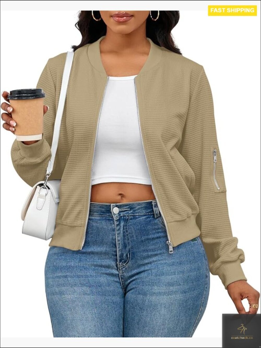 Women Casual Full Zip Up Comfy Loose Long Sleeve Sweatshirt Coat Jacket with